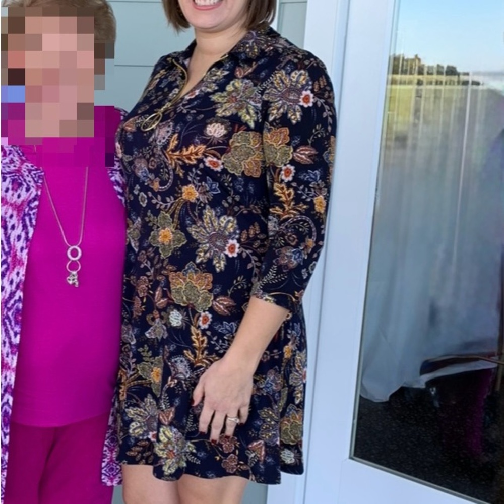 Women’s, Fall, Dress, size M, collared with zipper, navy with floral print